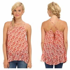 BCBGeneration Sheer Ruffle Floral Halter Neck Top Size Medium